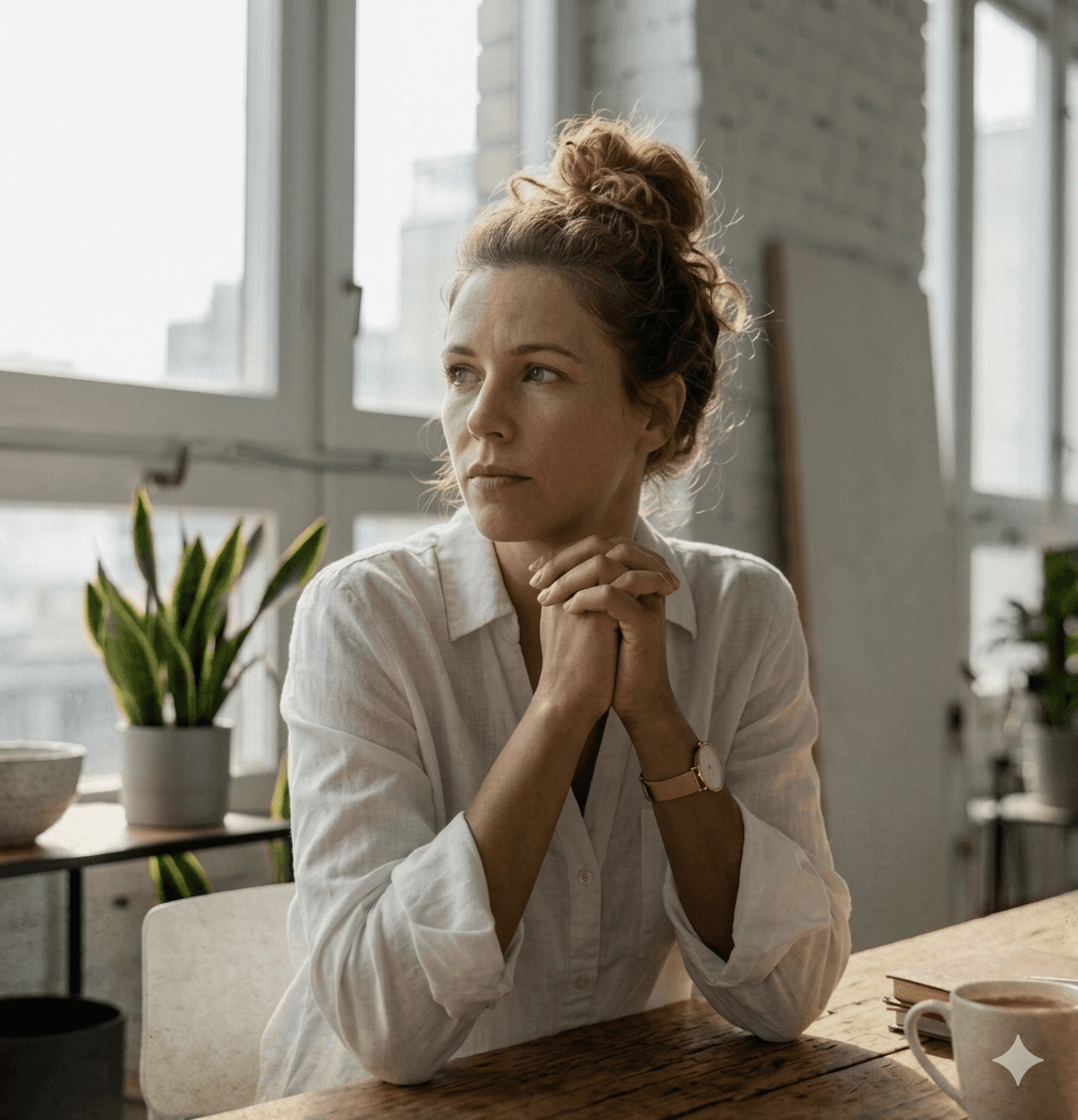 Woman contemplating her health journey